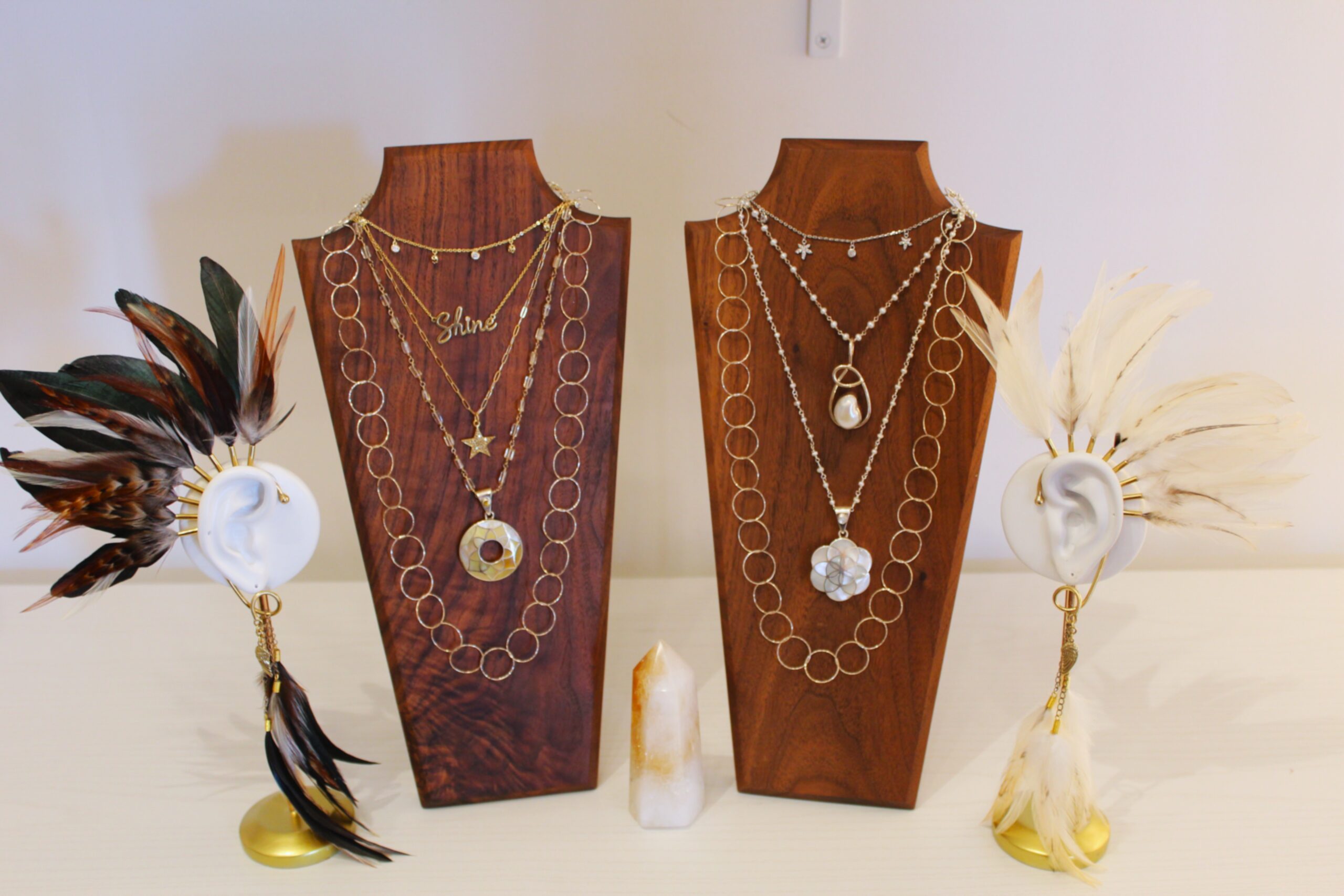 Stunning silver jewelry adorned with turquoise, moon motifs, and chain details, reflecting the natural mysticism of Sedona.