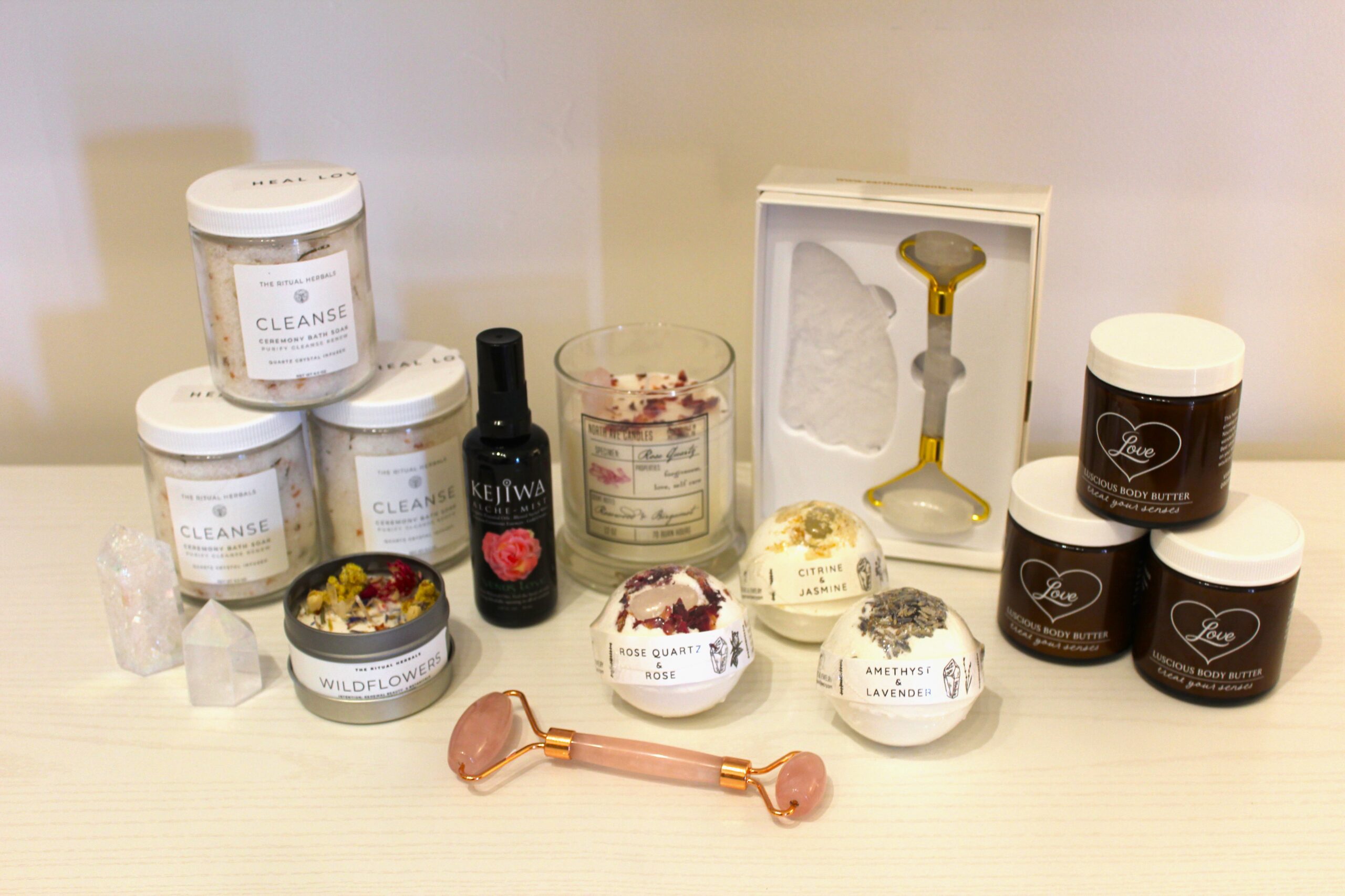 Artisan candles, sham angelic spray, and a luxurious bath bomb combined to create an indulgent self-care set inspired by Sedona’s serene energy.