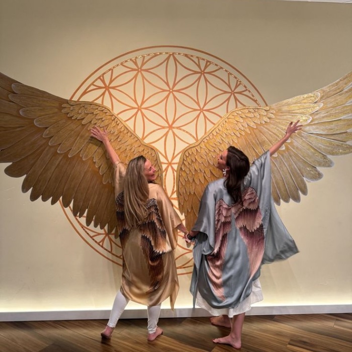 Luxurious 100% silk kimonos with hand-painted angel wings, blending artistry and elegance for a unique Sedona style.